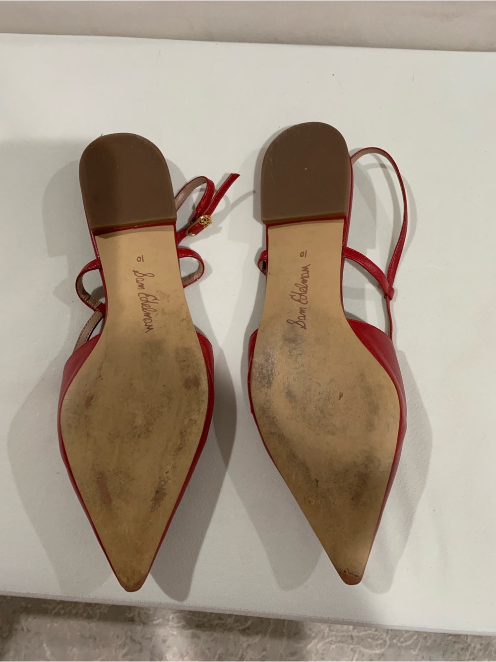 Sam Edelman Red Pointed Slingback Flats with Gold Accent - Picture 2 of 4